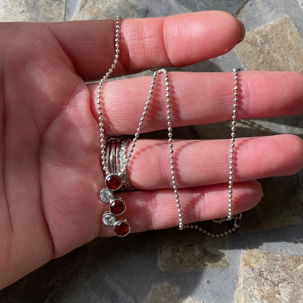 Ruby/CZ Stones Sterling Silver Necklace ER Set - Picture 8 of 14
